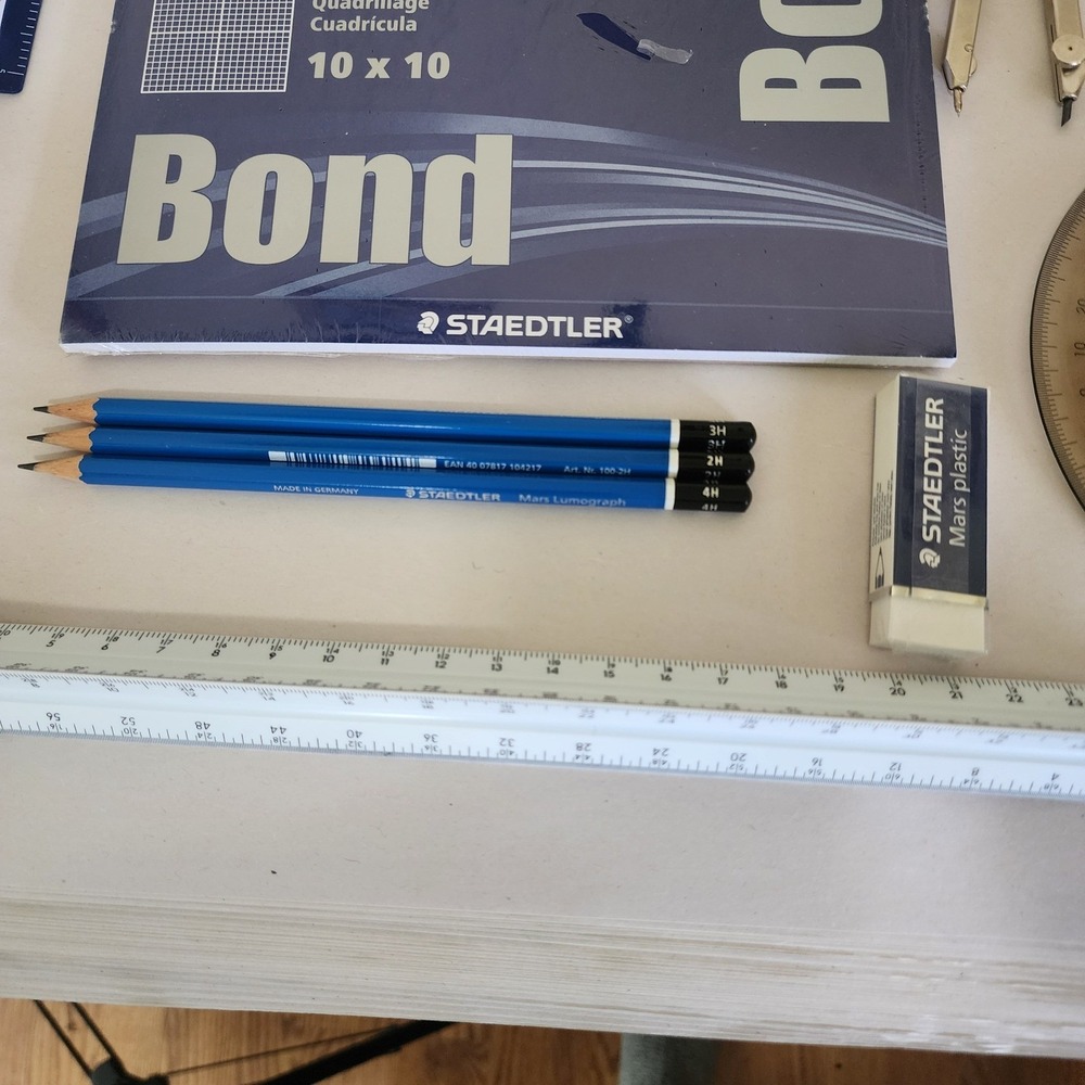 Staedtler Drafting Set Layout Bond Paper Compass Protractor Pencils Scale Ruler - Picture 3 of 7